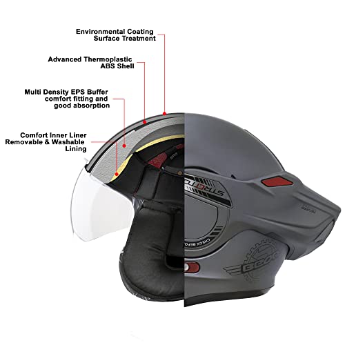BEON Full Face Motorcycle Helmet DOT Approved 180 Reversible Chin Guard Modular Pilot Helmet with AntiFog Dual Visors for Adult Men Women Matte Titanium Medium - Image 3
