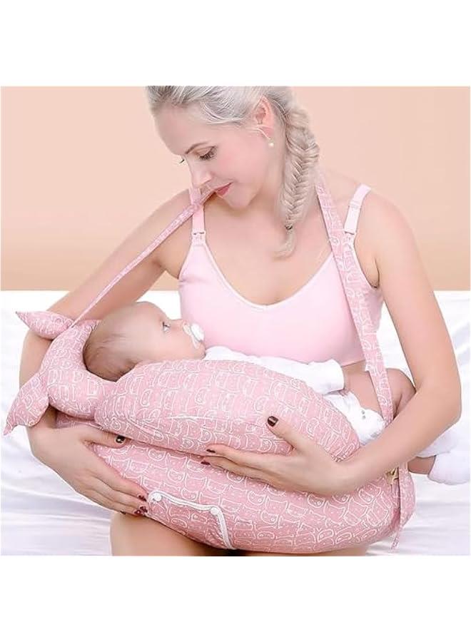 HOOKOR Nursing Pillow,Multipurpose Breastfeeding Pillow for More Support for Mom and Baby,Ergonomic Baby Feeding Pillow with Adjustable Waist Strap and Removable Cotton Cover (Pink) - Image 4