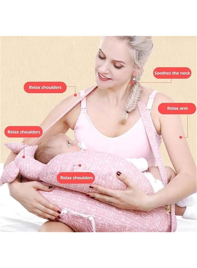 HOOKOR Nursing Pillow,Multipurpose Breastfeeding Pillow for More Support for Mom and Baby,Ergonomic Baby Feeding Pillow with Adjustable Waist Strap and Removable Cotton Cover (Pink) - Image 3