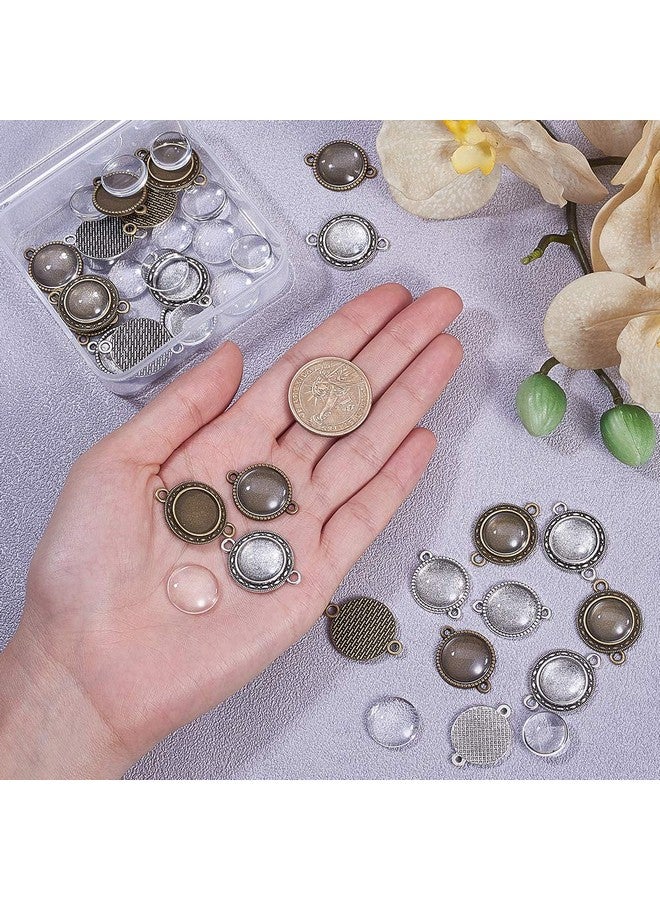 PH PandaHall 32 Pcs 2 Styles 14 16Mm Tibetan Style Alloy Bezel Pendant Blanks Pendant Trays With 32 Pcs 14 16Mm Clear Glass Cabochons Dome Tiles Double Holes Blanks For Earring Bracelet Jewelry Making - Image 3