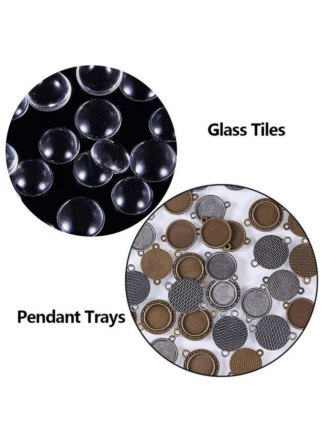 PH PandaHall 32 Pcs 2 Styles 14 16Mm Tibetan Style Alloy Bezel Pendant Blanks Pendant Trays With 32 Pcs 14 16Mm Clear Glass Cabochons Dome Tiles Double Holes Blanks For Earring Bracelet Jewelry Making - Image 4