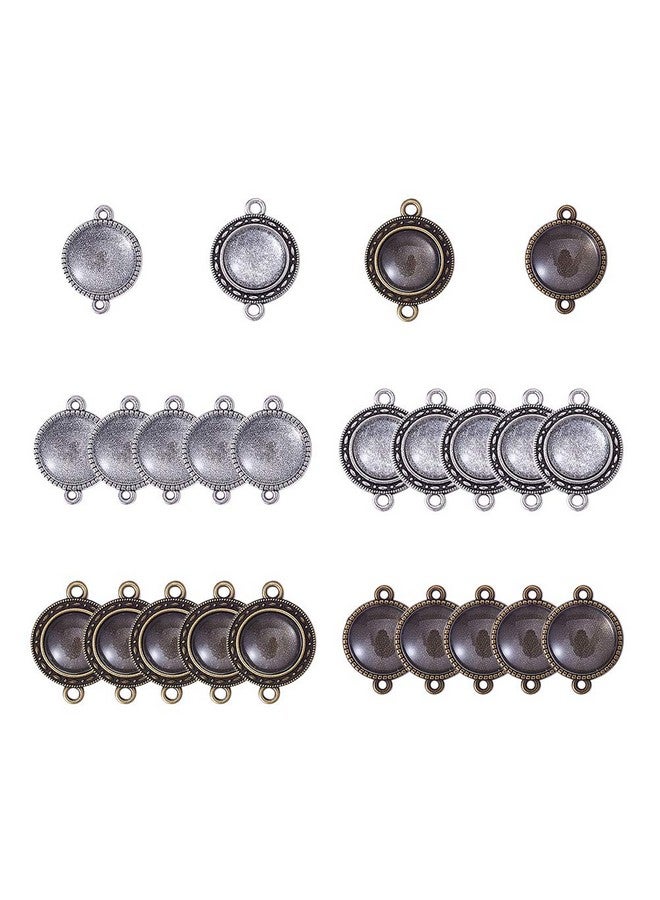 PH PandaHall 32 Pcs 2 Styles 14 16Mm Tibetan Style Alloy Bezel Pendant Blanks Pendant Trays With 32 Pcs 14 16Mm Clear Glass Cabochons Dome Tiles Double Holes Blanks For Earring Bracelet Jewelry Making - Image 1