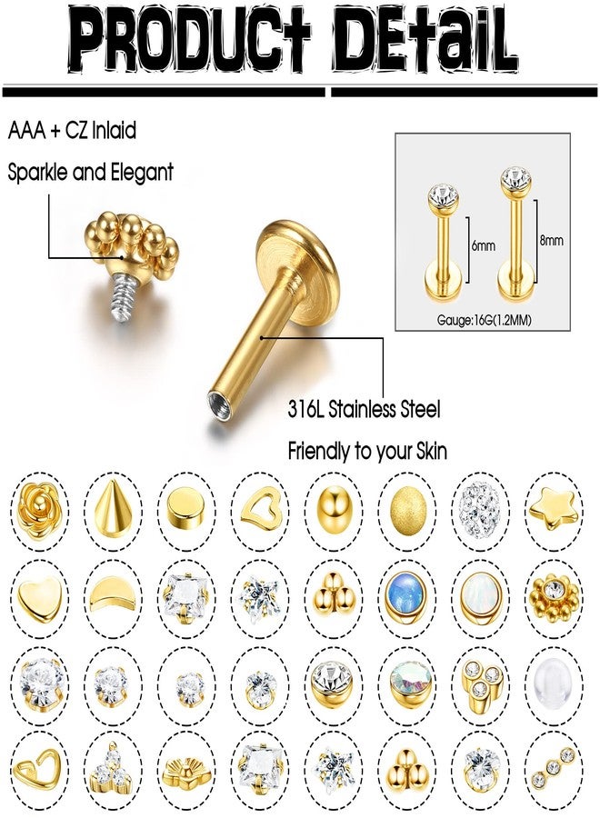 Sanfenly Lip Rings for Women Men 16G Medusa Labret Lip Piercing Jewelry 8MM Lip Ring Studs Gold Tragus Helix Cartilage Earrings - Image 3