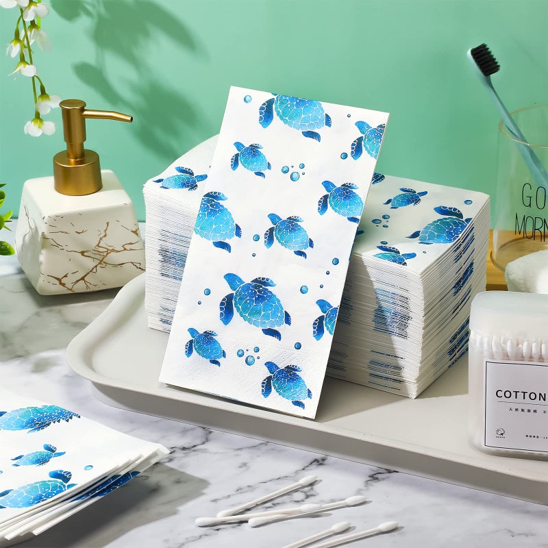 Yisong Yisong 200 Pcs Turtle Disposable Hand Towels Paper Napkins for Bathroom Guest Decorative Soft Towels Ocean Party Supplies Summer Sea Decoration for Graduation Birthday Holiday Wedding Baby Shower  - Image 5