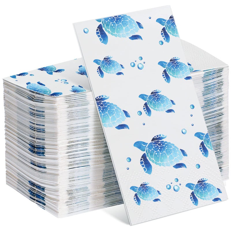Yisong Yisong 200 Pcs Turtle Disposable Hand Towels Paper Napkins for Bathroom Guest Decorative Soft Towels Ocean Party Supplies Summer Sea Decoration for Graduation Birthday Holiday Wedding Baby Shower  - Image 1