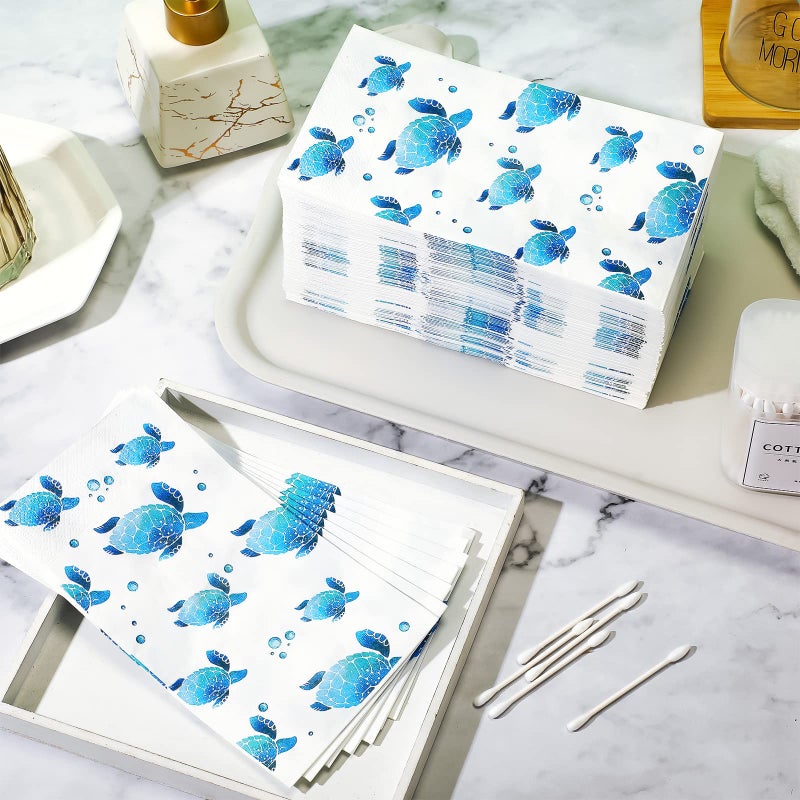 Yisong Yisong 200 Pcs Turtle Disposable Hand Towels Paper Napkins for Bathroom Guest Decorative Soft Towels Ocean Party Supplies Summer Sea Decoration for Graduation Birthday Holiday Wedding Baby Shower  - Image 4