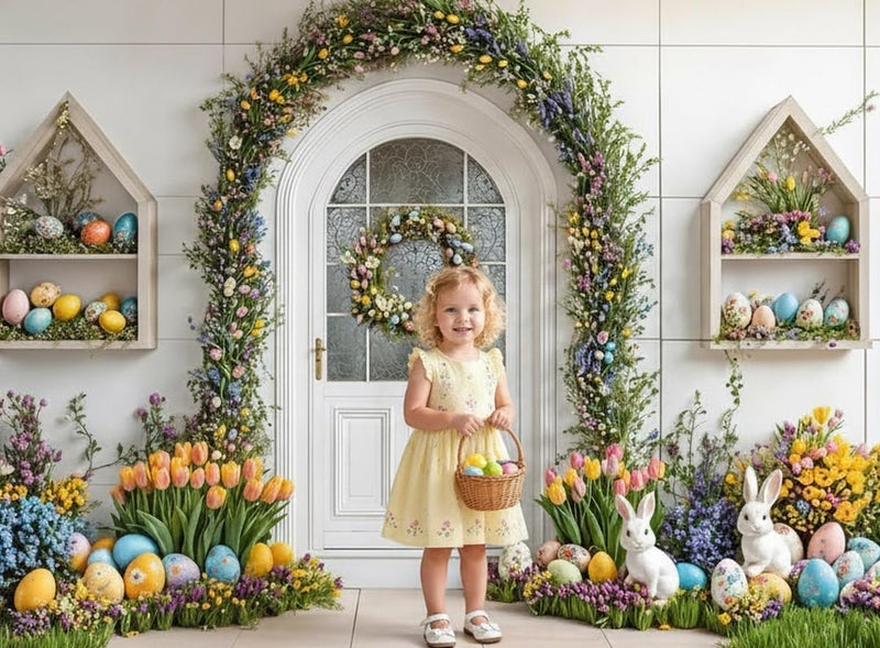 Kate 7x5ft Colorful Easter Eggs Backdrops for Photography White Rabbit with Beautiful Flowers Background Celebrate Easter Holiday Studio Backdrop - Image 3