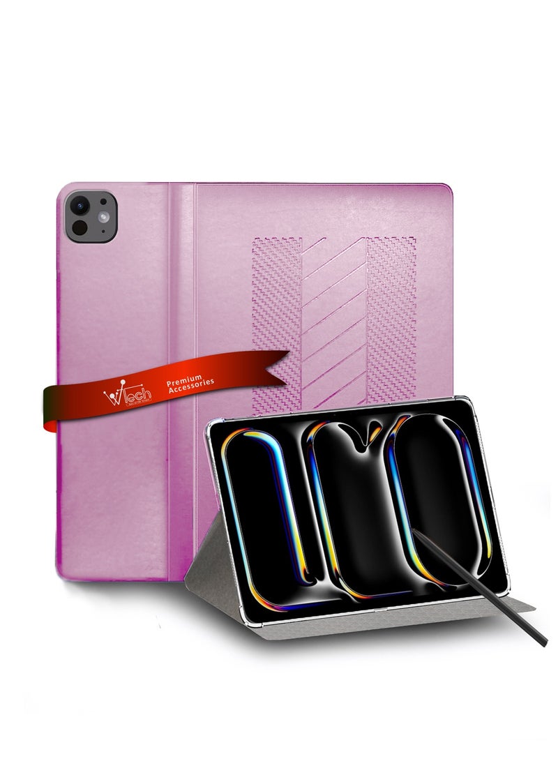 Wtech Apple iPad Pro 13 5G 2024 (7th Generation M4) 13 Inch / Apple iPad Pro 13-inch (M5) Classic PU Leather Trifold Stand Flip Case Cover - Light Pink - Image 1