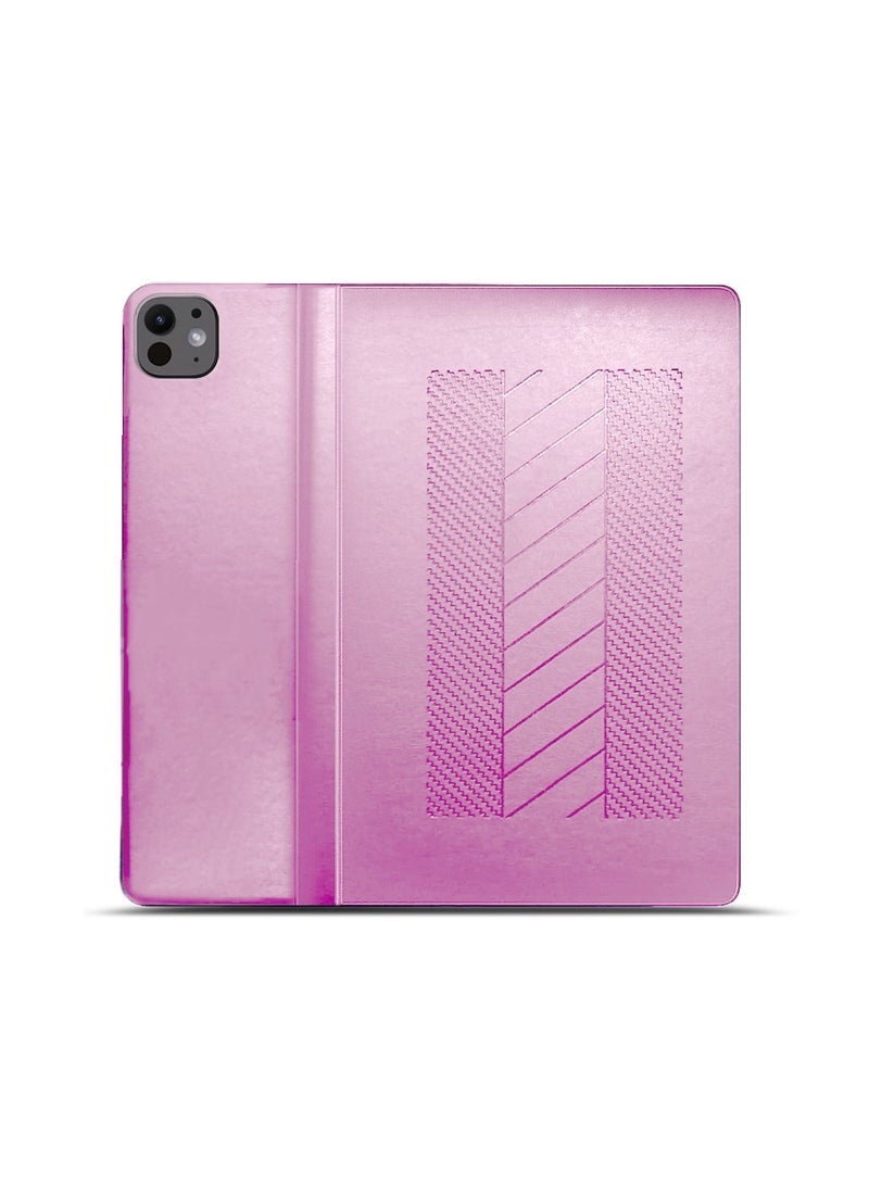 Wtech Apple iPad Pro 13 5G 2024 (7th Generation M4) 13 Inch / Apple iPad Pro 13-inch (M5) Classic PU Leather Trifold Stand Flip Case Cover - Light Pink - Image 3