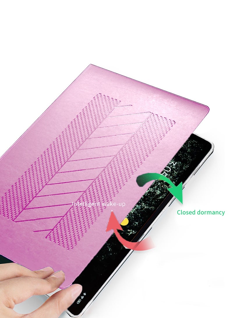 Wtech Apple iPad Pro 13 5G 2024 (7th Generation M4) 13 Inch / Apple iPad Pro 13-inch (M5) Classic PU Leather Trifold Stand Flip Case Cover - Light Pink - Image 4