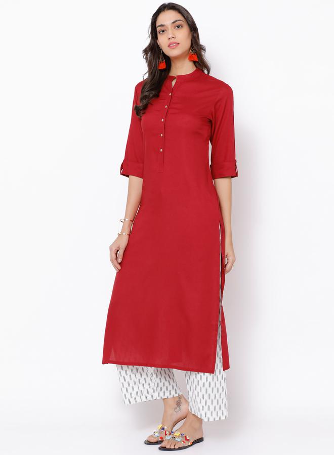 فيشود كُرتا سادة حمراء للنساء من ستايلي - Image 2