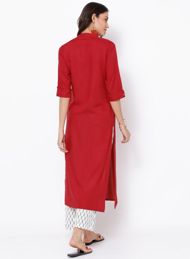 فيشود كُرتا سادة حمراء للنساء من ستايلي - Image 3