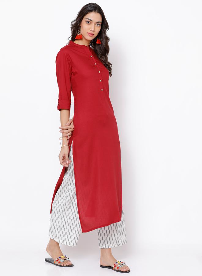 فيشود كُرتا سادة حمراء للنساء من ستايلي - Image 4