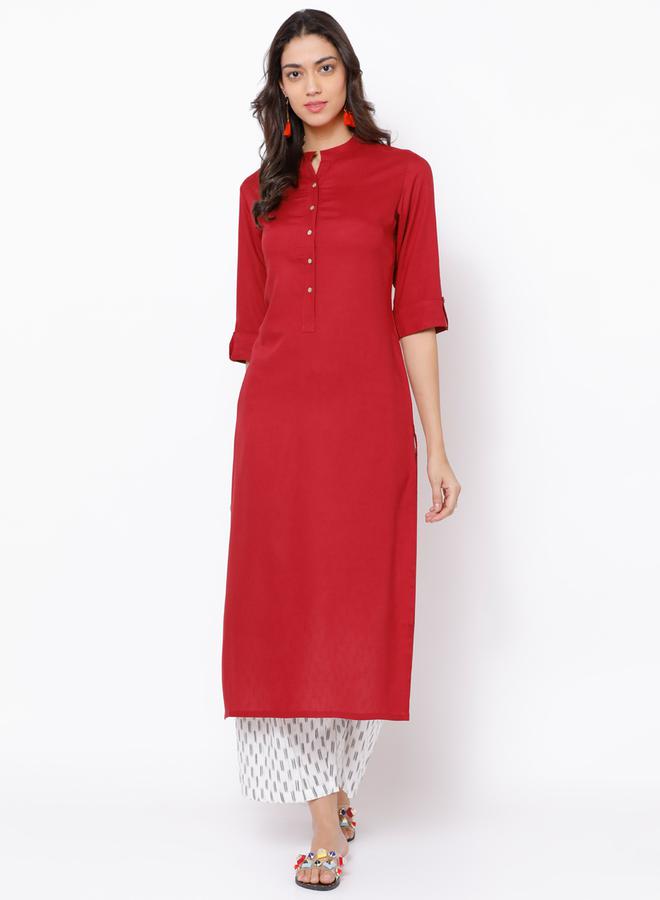 فيشود كُرتا سادة حمراء للنساء من ستايلي - Image 1