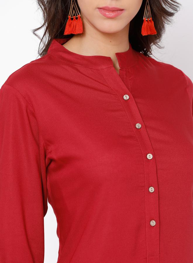 فيشود كُرتا سادة حمراء للنساء من ستايلي - Image 5