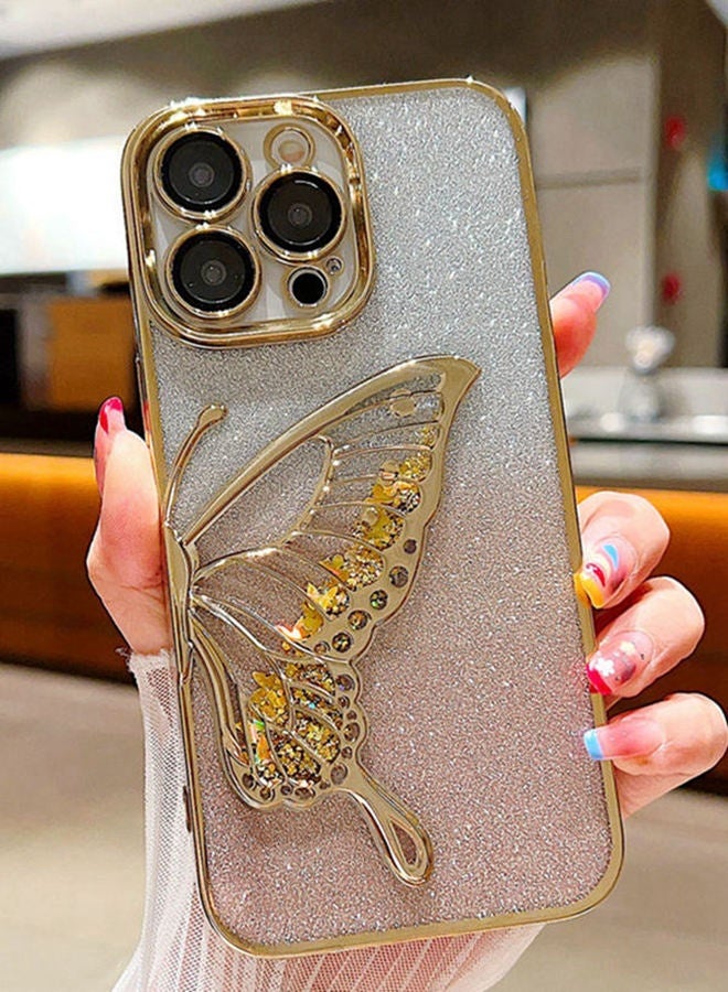 غطاء لامع لجهاز آيفون 16 برو ماكس ， حافظة لامعة أنيقة متألقة على شكل فراشة ， واقي عدسة الكاميرا ， غطاء فاخر فاخر متدرج مقاوم للصدمات لجهاز آيفون 16 برو ماكس للنساء هدية للفتيات - Image 3
