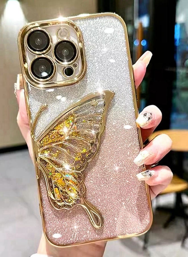 غطاء لامع لجهاز آيفون 16 برو ماكس ， حافظة لامعة أنيقة متألقة على شكل فراشة ， واقي عدسة الكاميرا ， غطاء فاخر فاخر متدرج مقاوم للصدمات لجهاز آيفون 16 برو ماكس للنساء هدية للفتيات - Image 1