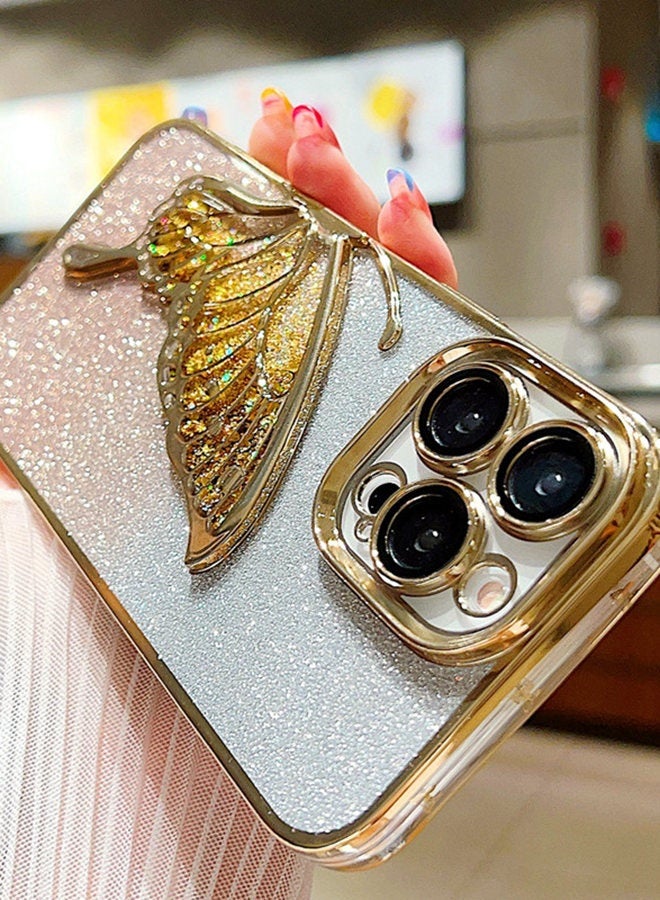غطاء لامع لجهاز آيفون 16 برو ماكس ， حافظة لامعة أنيقة متألقة على شكل فراشة ， واقي عدسة الكاميرا ， غطاء فاخر فاخر متدرج مقاوم للصدمات لجهاز آيفون 16 برو ماكس للنساء هدية للفتيات - Image 2