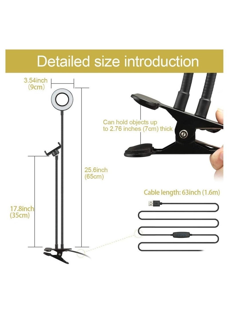 Selfie Ring Light with Cell Phone Holder Stand for Live Stream & Makeup,LED Camera Light with Lazy Bracket for Video/Photography, Desk Lamp for Bedroom, Office, Kitchen - Image 2
