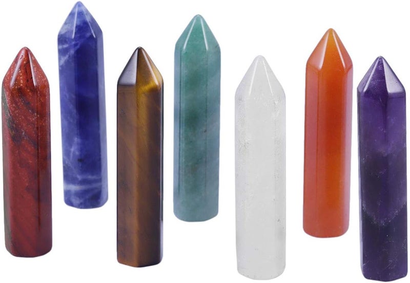 Rockcloud Pack of 7 Healing Crystal Wands Crystals Points 6 Faceted Reiki Chakra Stones for Meditation Therapy 2 inches