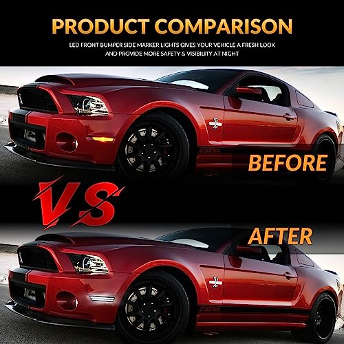 DERMOKA LED Side Marker Lights Front Bumper Fender White Parking Lamps for 2010-2014 Ford Mustang 2PCS, Smoked Len - Image 4