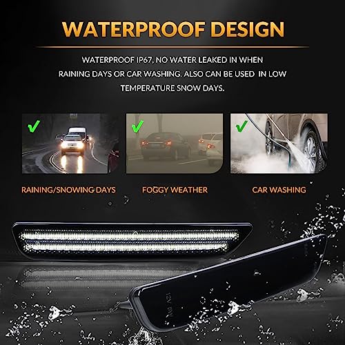 DERMOKA LED Side Marker Lights Front Bumper Fender White Parking Lamps for 2010-2014 Ford Mustang 2PCS, Smoked Len - Image 3