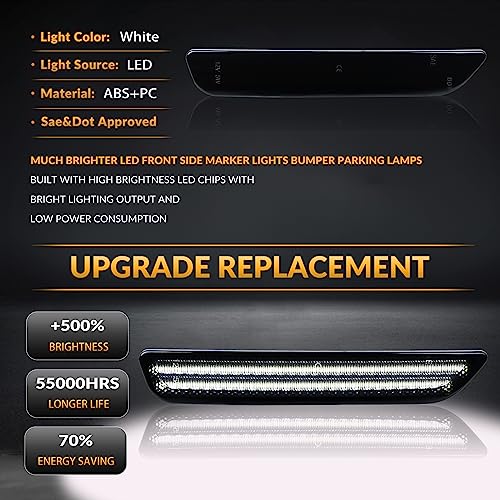 DERMOKA LED Side Marker Lights Front Bumper Fender White Parking Lamps for 2010-2014 Ford Mustang 2PCS, Smoked Len - Image 5