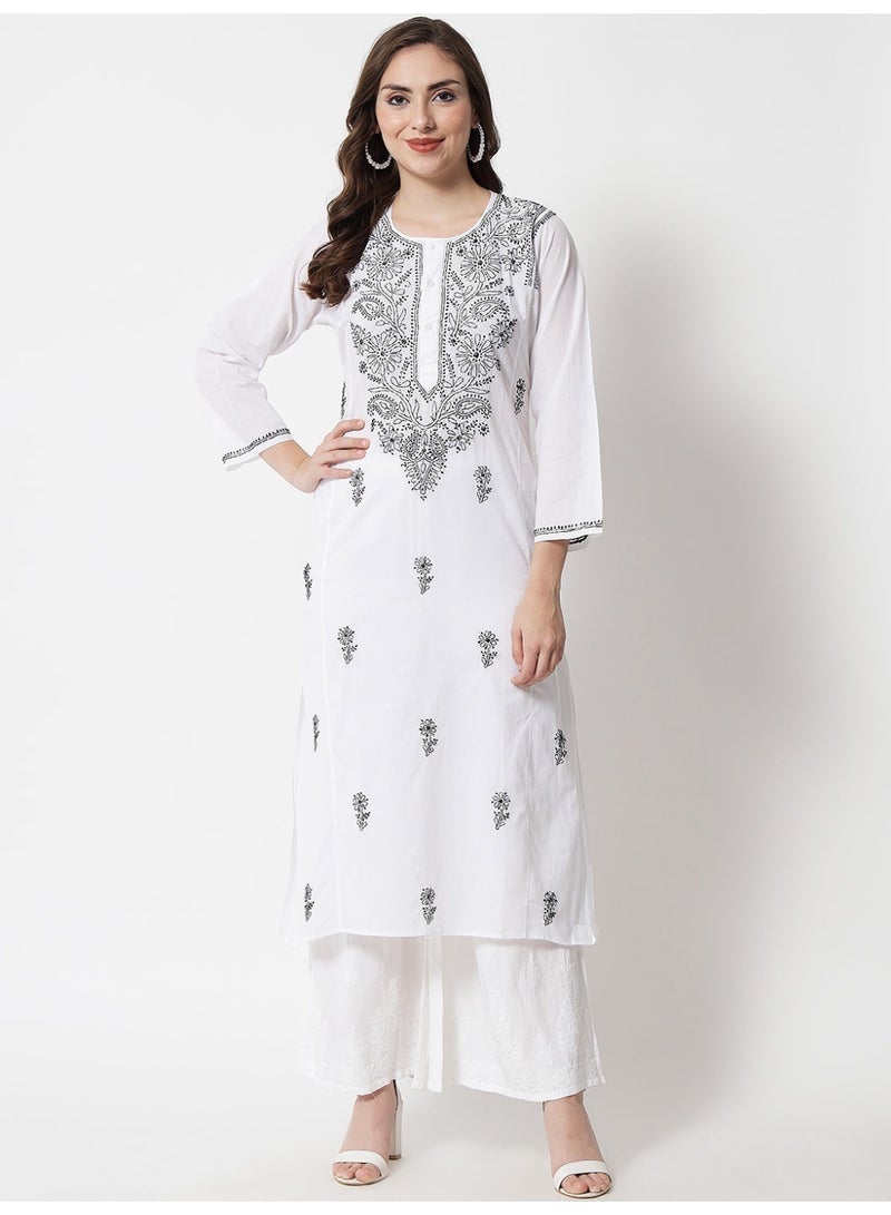 Alaya Women Hand Embroidered Chikankari Cotton Kurta-AL3469 - Image 1