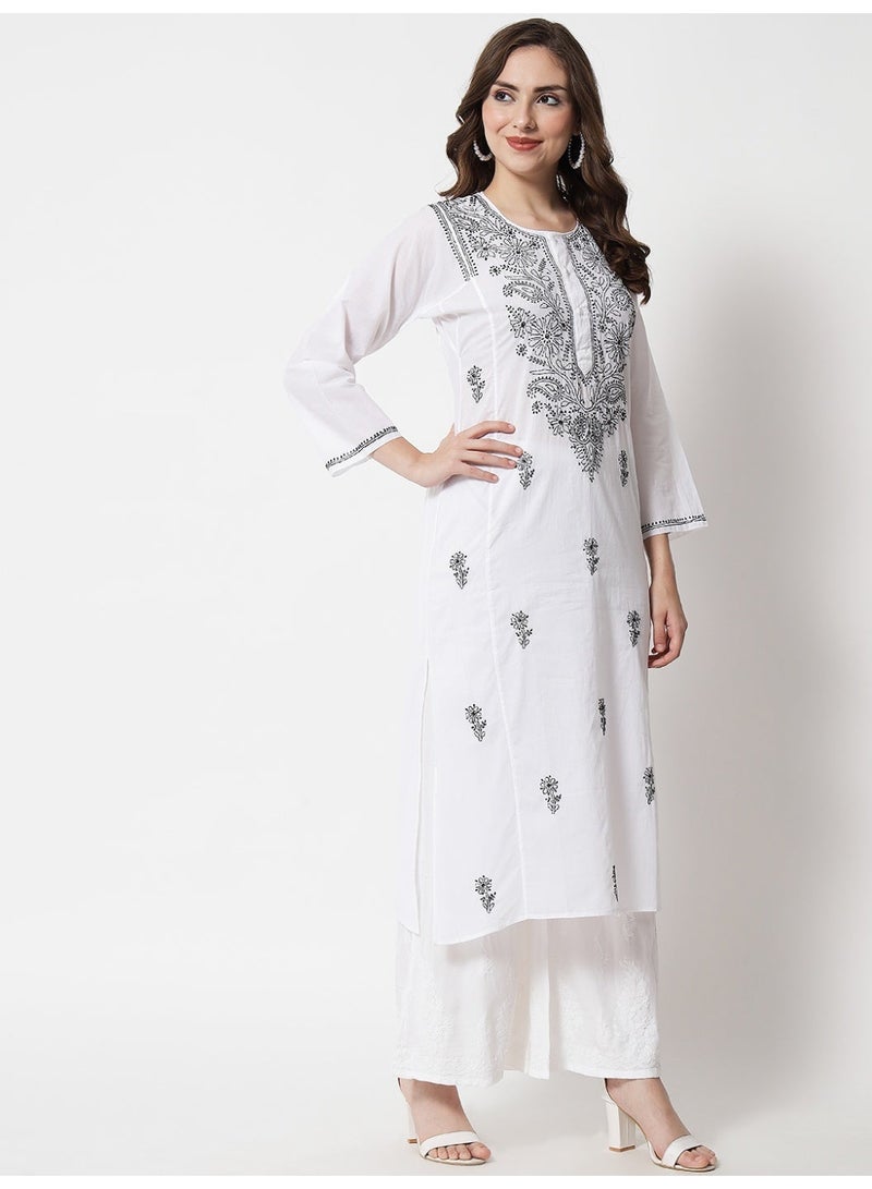 Alaya Women Hand Embroidered Chikankari Cotton Kurta-AL3469 - Image 2