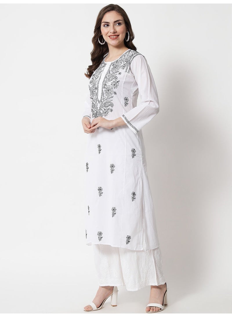 Alaya Women Hand Embroidered Chikankari Cotton Kurta-AL3469 - Image 5