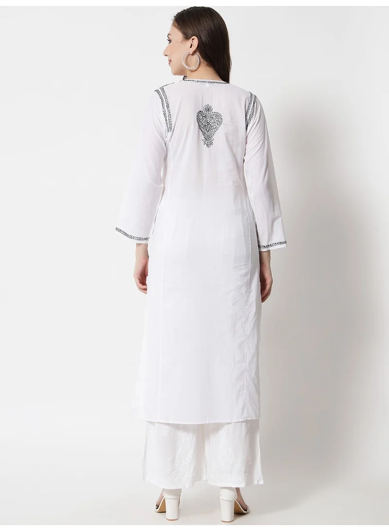 Alaya Black Women Hand Embroidered Chikankari Cotton Kurta-AL3469 for Women | Best Price UAE