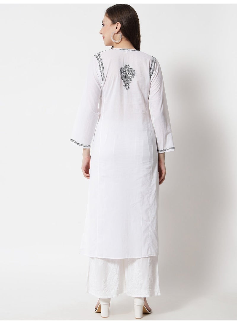 Alaya Women Hand Embroidered Chikankari Cotton Kurta-AL3469 - Image 3