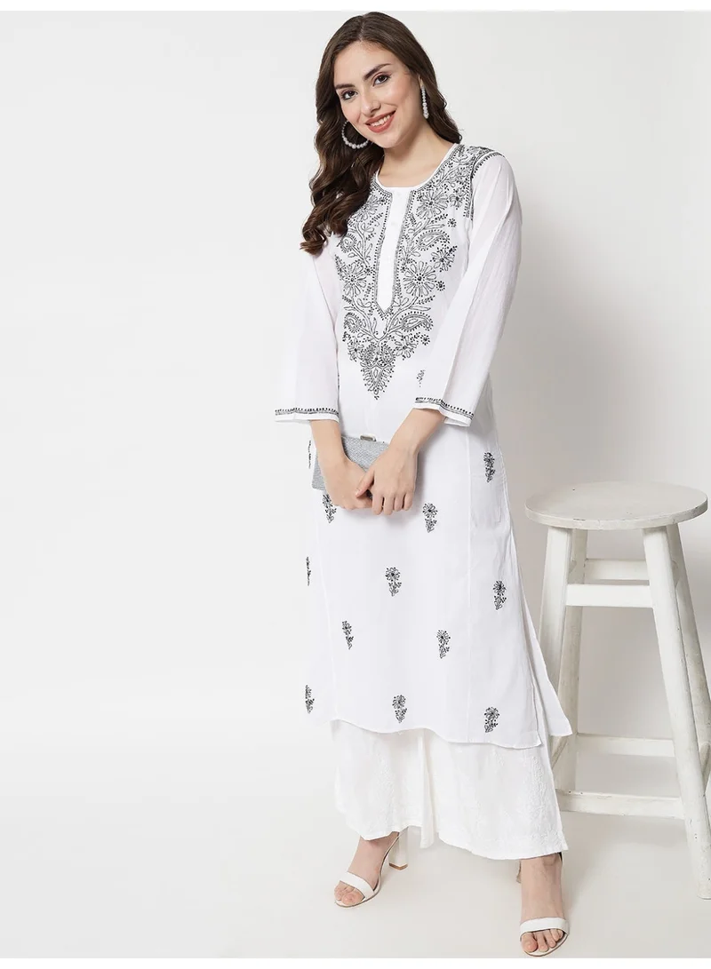 Alaya Black Women Hand Embroidered Chikankari Cotton Kurta-AL3469 for Women | Best Price UAE