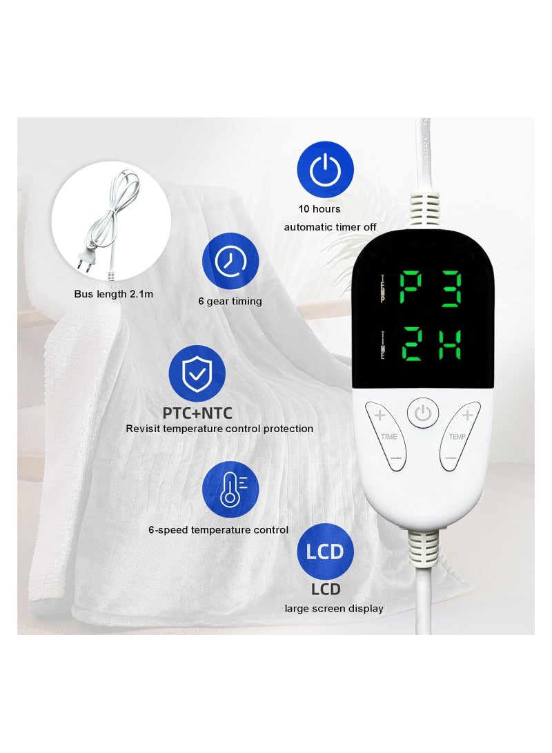 Large Electric Heated Throw Blanket, Machine Washable Soft Flannel Overblanket, 6 Files of Temperature Control, LED Display, Even Heating,  for Office/Dormitory/Wheelchair (Size:130x150cm) - Image 3