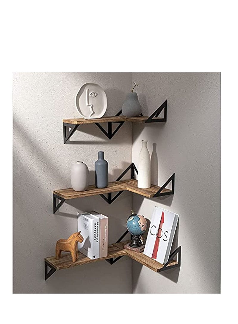 Wisfor Floating Shelves Wall Mounted Rustic Wood Wall Storage Shelves Set of 3 Wood Wall Hanging Shelves for Bedroom Living Room Bathroom Kitchen Office Decor Wood Wall Shelf with 30KG load Capacity