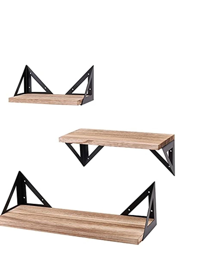 Wisfor Floating Shelves Wall Mounted Rustic Wood Wall Storage Shelves Set of 3 Wood Wall Hanging Shelves for Bedroom Living Room Bathroom Kitchen Office Decor Wood Wall Shelf with 30KG load Capacity