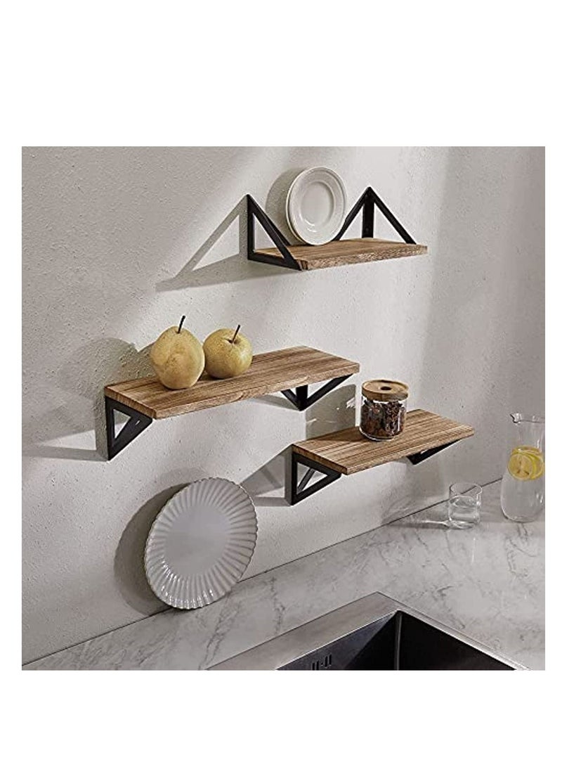 Wisfor Floating Shelves Wall Mounted Rustic Wood Wall Storage Shelves Set of 3 Wood Wall Hanging Shelves for Bedroom Living Room Bathroom Kitchen Office Decor Wood Wall Shelf with 30KG load Capacity