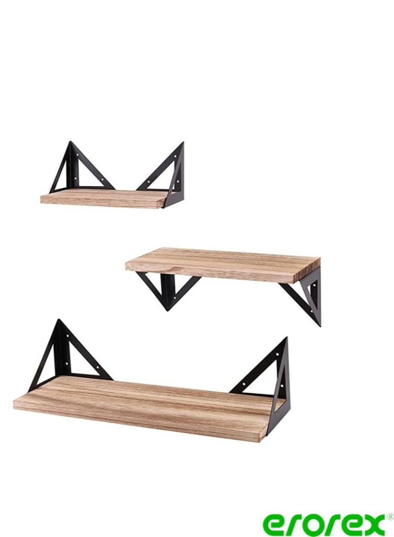 Wisfor Floating Shelves Wall Mounted Rustic Wood Wall Storage Shelves Set of 3 Wood Wall Hanging Shelves for Bedroom Living Room Bathroom Kitchen Office Decor Wood Wall Shelf with 30KG load Capacity