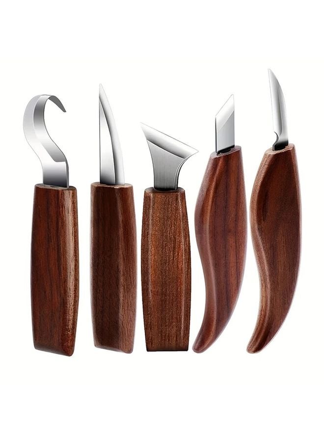 5 Pcs Wood Carving Kit With Engraving Knife Whittling Tool Scraper Spoon Knife Chisel - Image 2