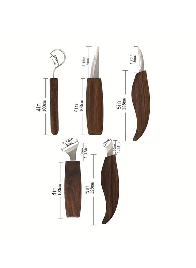 5 Pcs Wood Carving Kit With Engraving Knife Whittling Tool Scraper Spoon Knife Chisel - Image 5
