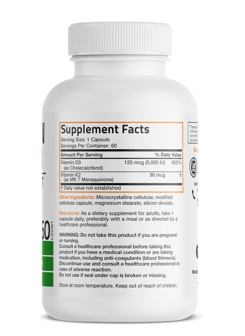 Bronson - Vitamin K2 (MK7) with D3 Supplement - Vitamin D & K Complex Premium Non GMO & Gluten Free Formula, 60 Capsules - Image 1