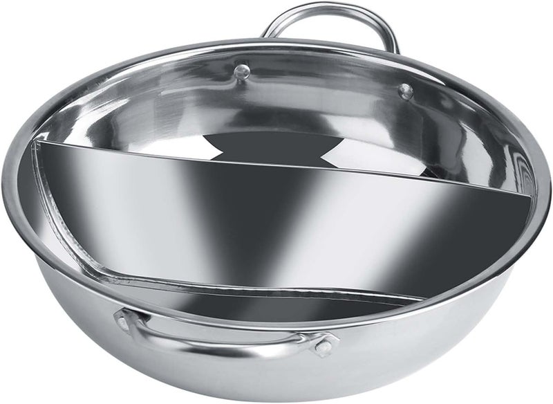 Thick Stainless Steel Hot Pot for Two Flavor Cooking Compatible with Induction Cookers (30cm) - Image 1