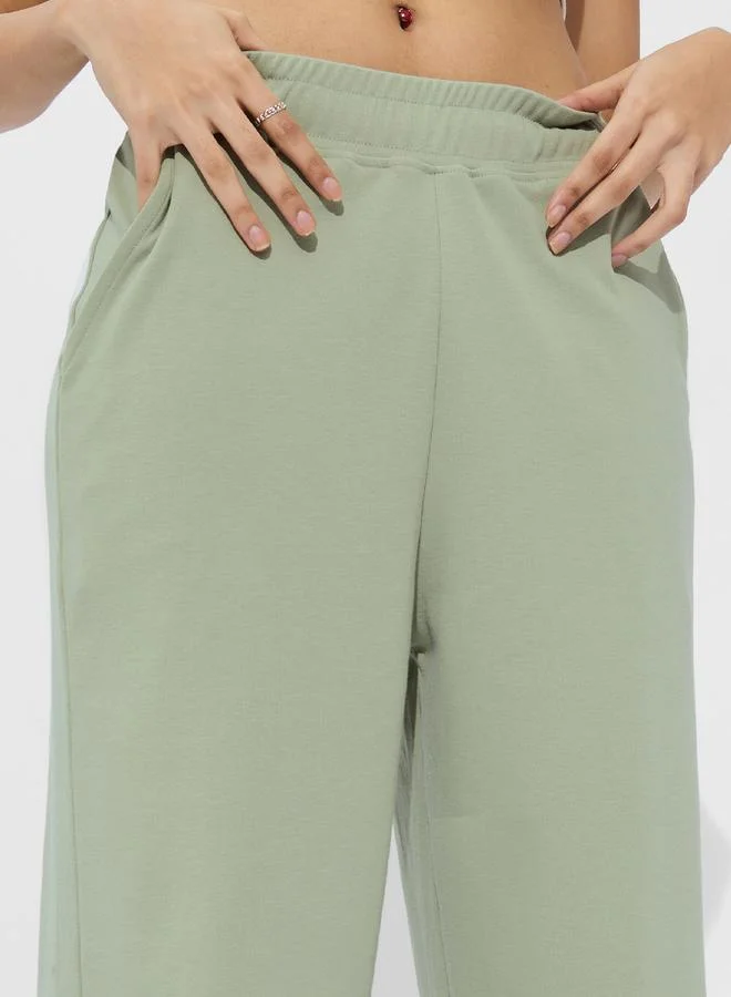 The Souled Store Green Wide Leg Joggers with Elastic Waistband