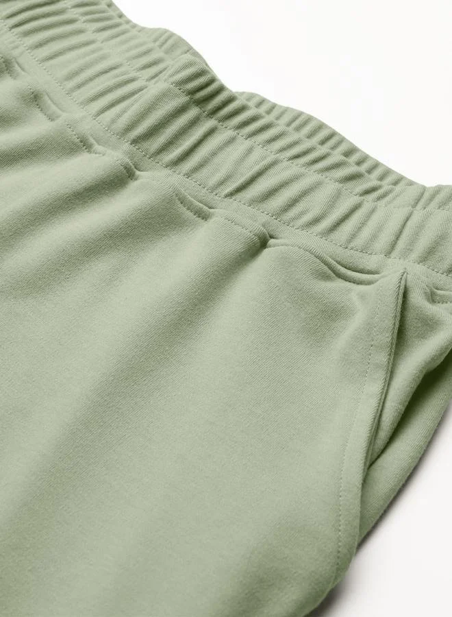 The Souled Store Green Wide Leg Joggers with Elastic Waistband