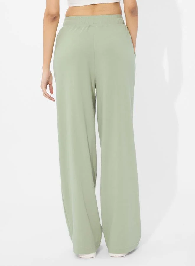 The Souled Store Green Wide Leg Joggers with Elastic Waistband