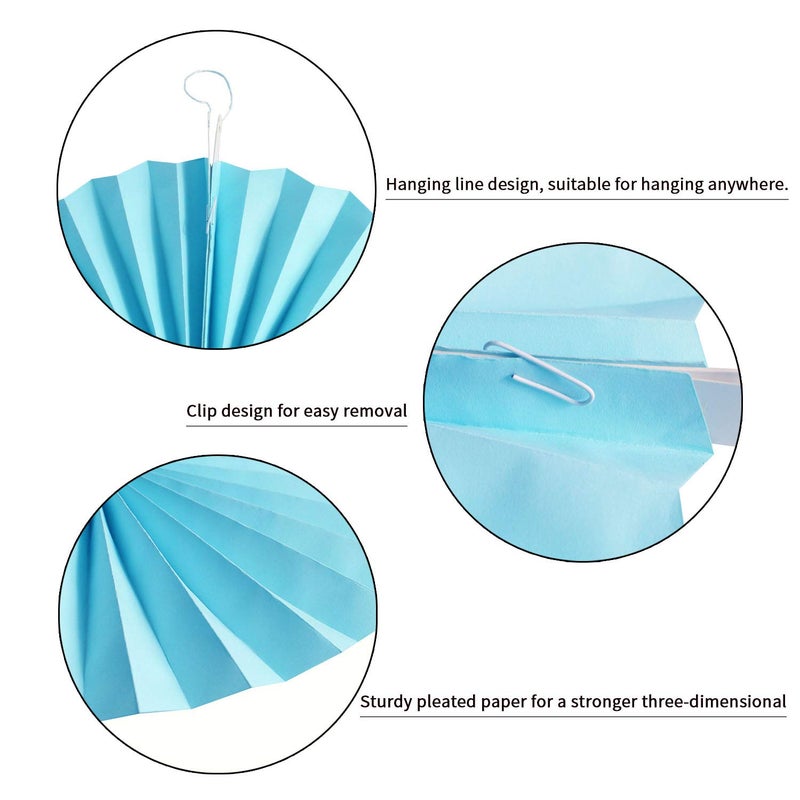 zilue Hanging Blue Paper Fans Decoration Kit Round Paper Garlands for Wedding Birthday Party Baby Showers Events Accessories Set of 6 - Image 3