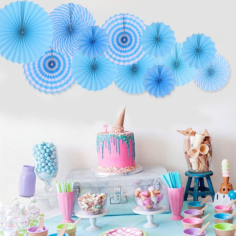 zilue Hanging Blue Paper Fans Decoration Kit Round Paper Garlands for Wedding Birthday Party Baby Showers Events Accessories Set of 6 - Image 4