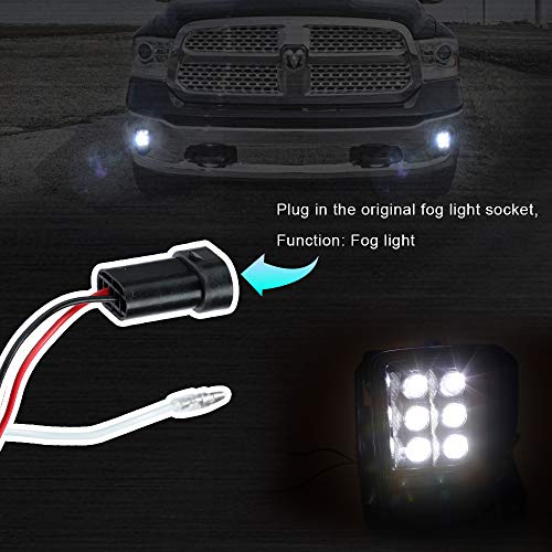 ROCCS Fit for Dodge Ram 1500 Fog Lights LED DRL 2013 2014 2015 2016 2017 2018 Pair Black Daytime Running Light Passing Driving Fog Lamps Clear Lens - Image 3
