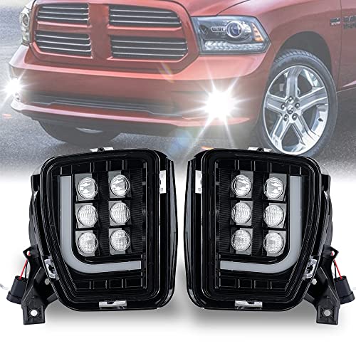 ROCCS Fit for Dodge Ram 1500 Fog Lights LED DRL 2013 2014 2015 2016 2017 2018 Pair Black Daytime Running Light Passing Driving Fog Lamps Clear Lens - Image 1