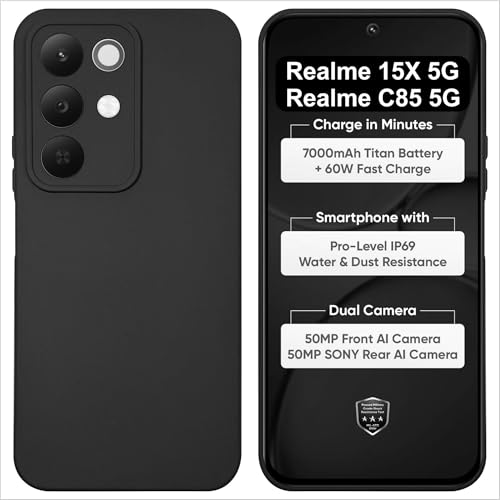 SBMS Silicone Back Cover Case for Realme 15X 5G / Realme C85 5G | Soft Micro-Fibre Lining Inside | Camera Protection Bump | Shockproof Back Cover Case for Realme 15X (Candy Cloth_Black) - Image 1